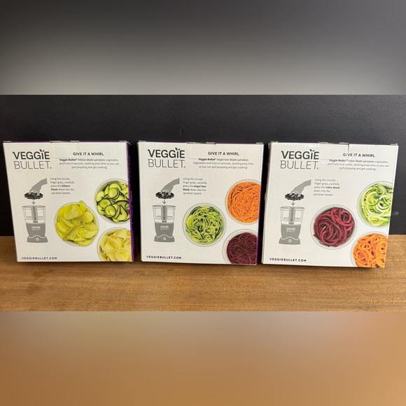 NIB Set Of 3 Veggie Bullet Attachments Angel Hair Blade Ribbon Blade Udon Blade - Picture 5 of 5